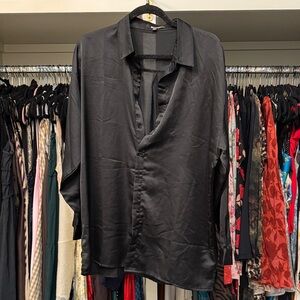 Missguided Black Satin Blouse
